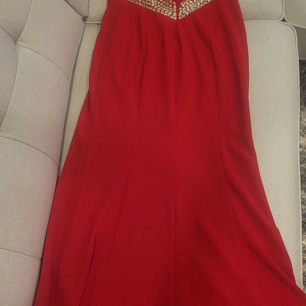 Elegant Red Gown with Gold Accents